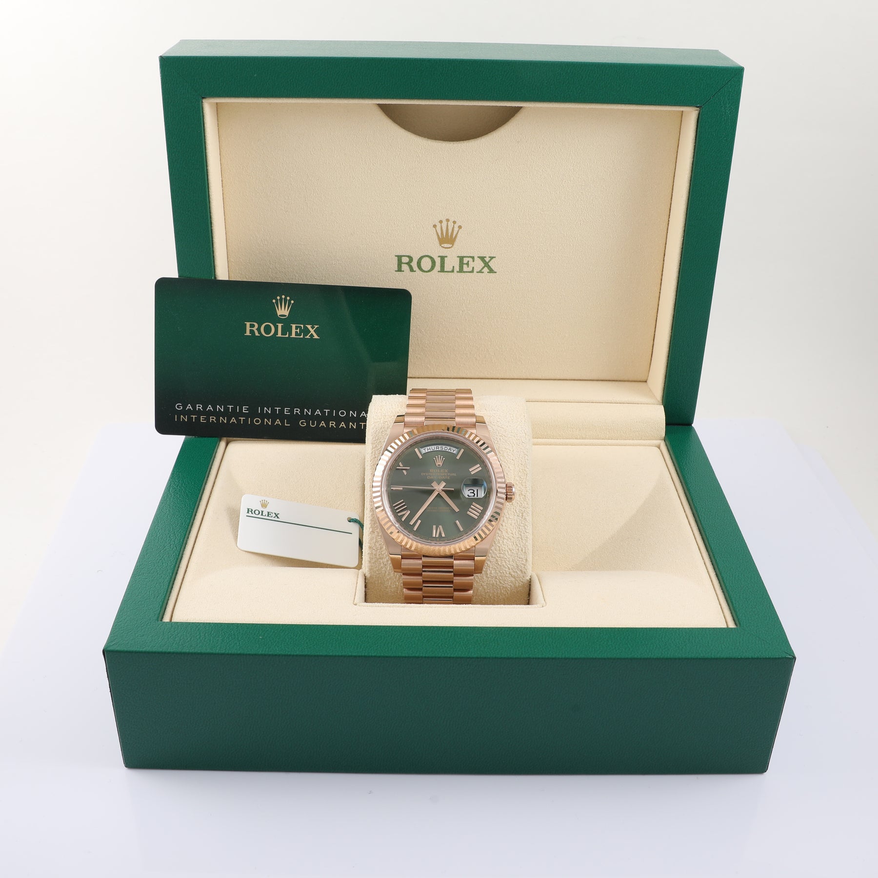 2024 ROLEX 228235 Daydate 40mm Olive Dial with Box & Papers