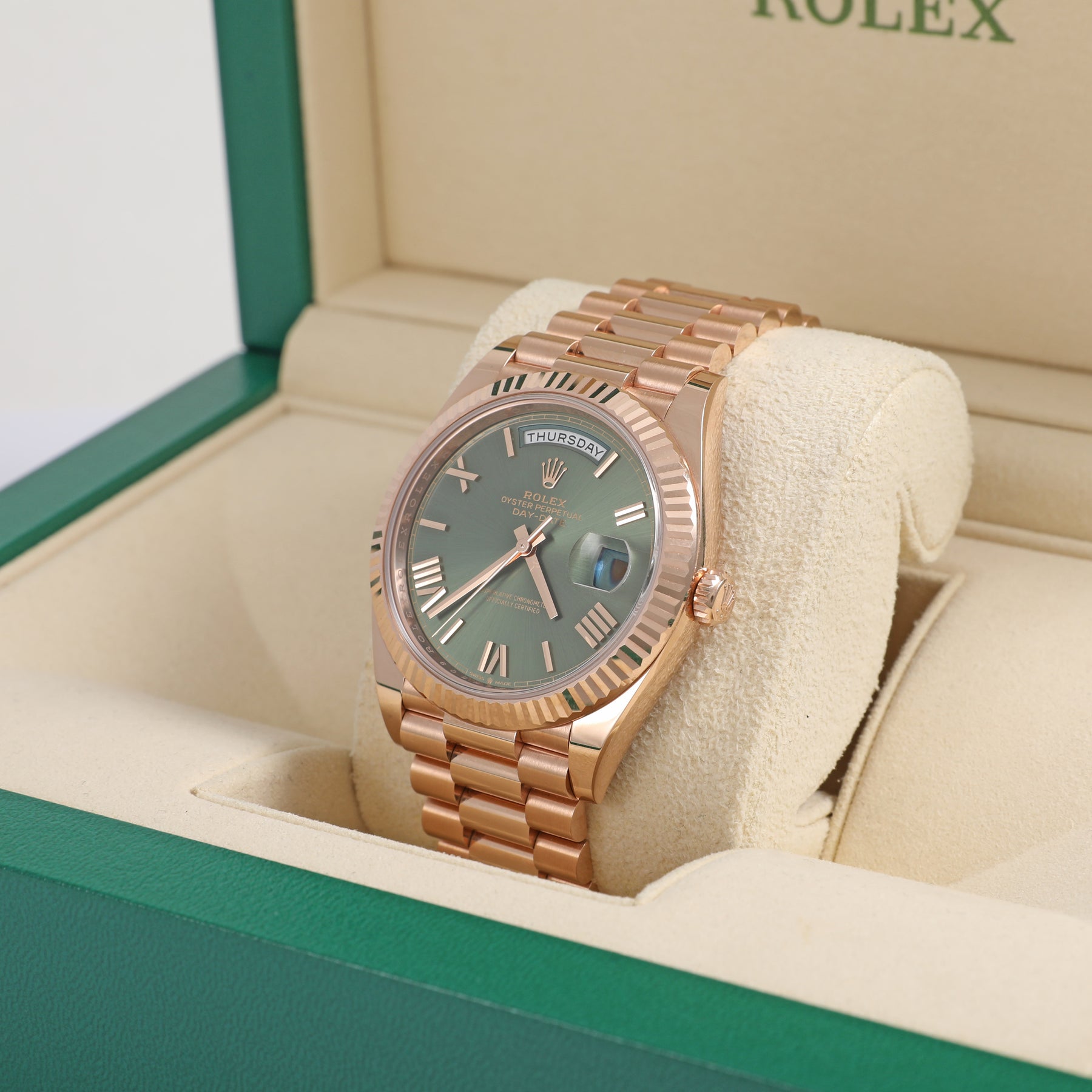2024 ROLEX 228235 Daydate 40mm Olive Dial with Box & Papers