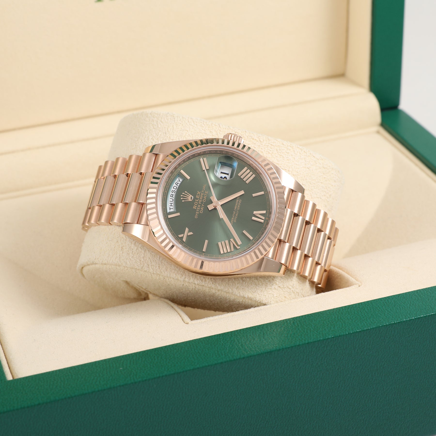 2024 ROLEX 228235 Daydate 40mm Olive Dial with Box & Papers