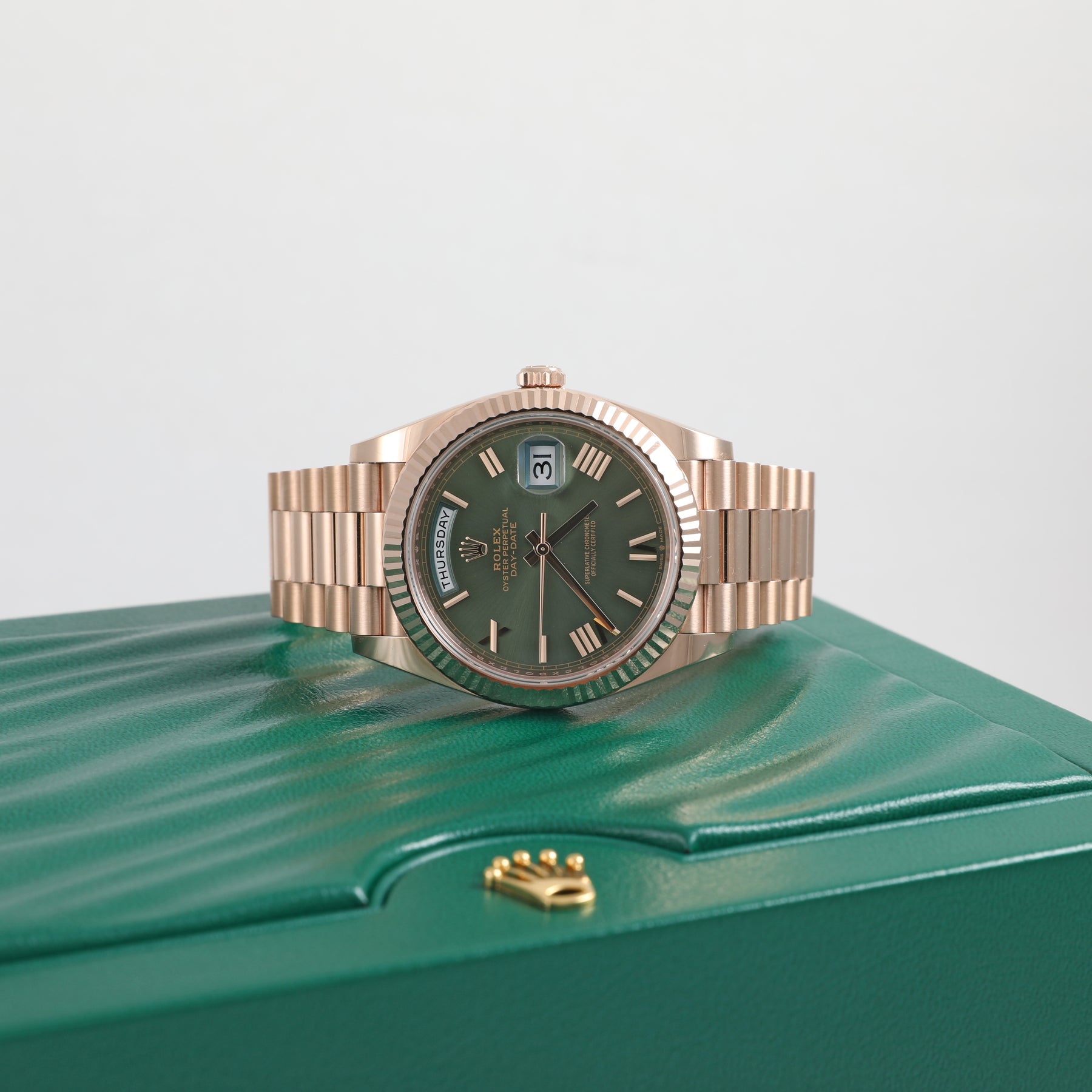 2024 ROLEX 228235 Daydate 40mm Olive Dial with Box & Papers