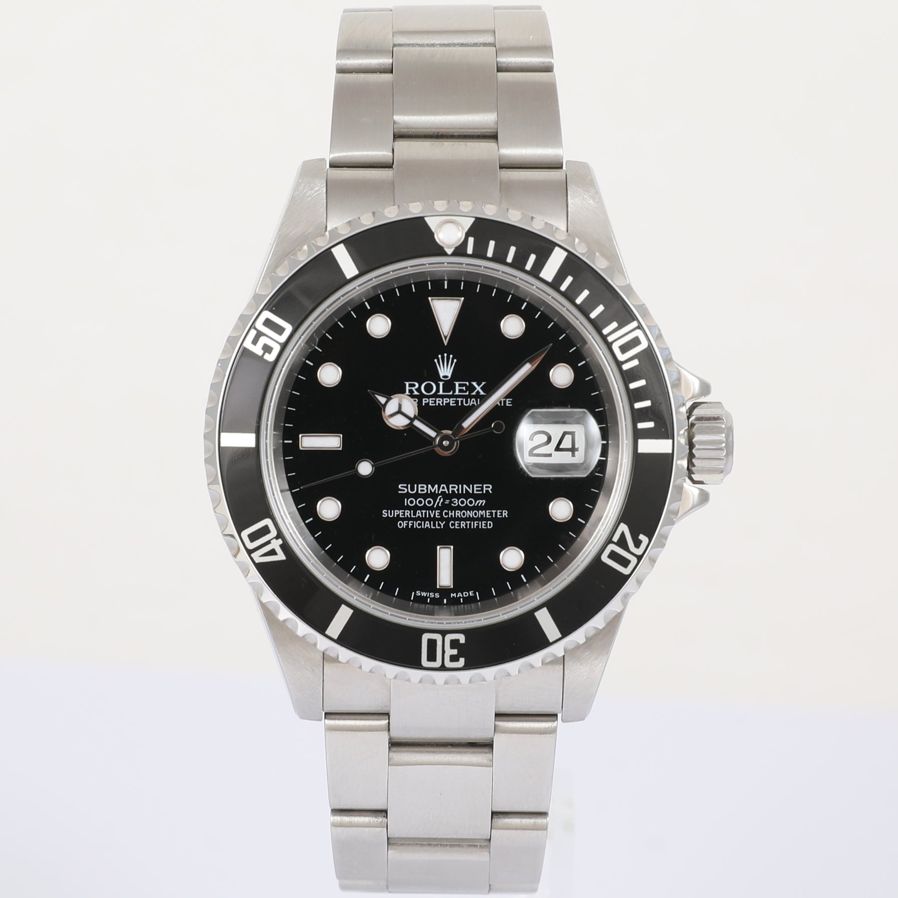 2005 ROLEX 16610 Submariner No Holes Case with Box & Papers