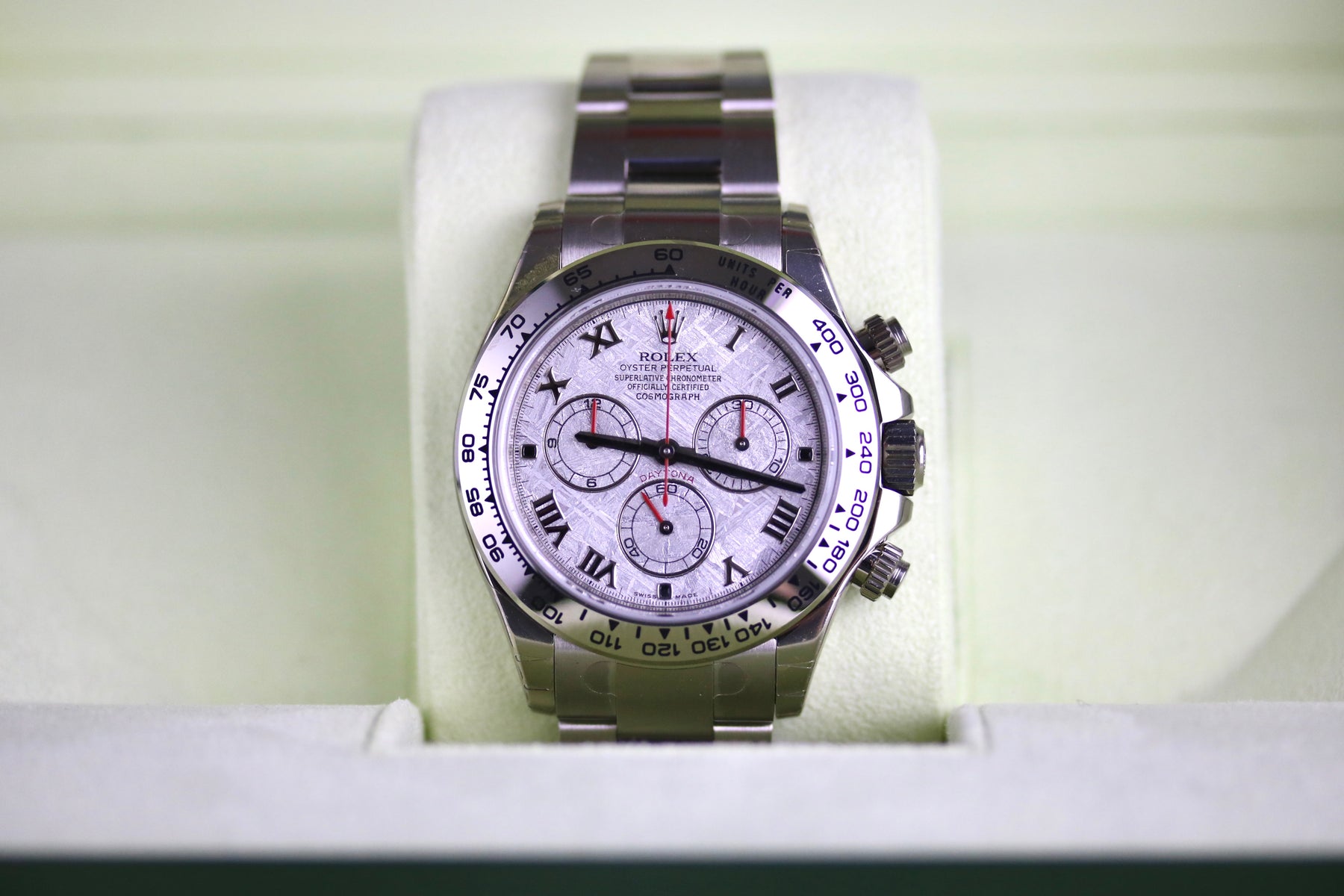 Full Sticker 2009 ROLEX 116509 Daytona 18K White Gold Meteorite Dial with Box & Papers