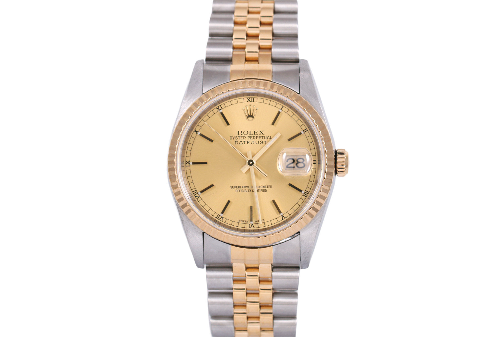 2002 Rolex Datejust 36mm No Holes Case - 16233 (Champagne)