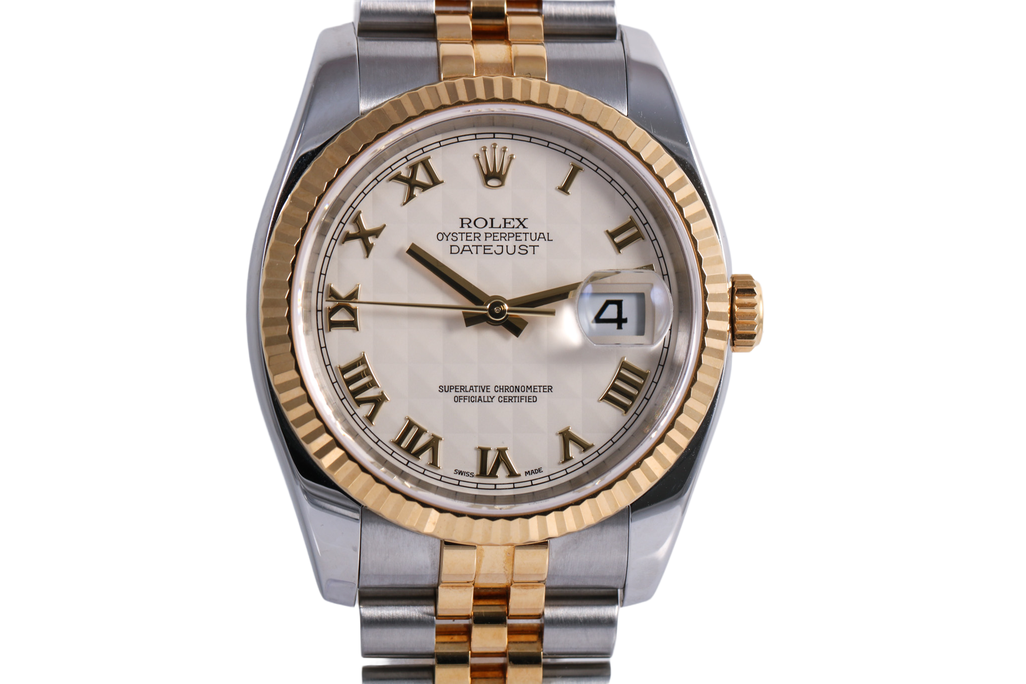 2004 Rolex Datejust 36mm Super Jubilee - 116233 (Ivory Pyramid Roman)