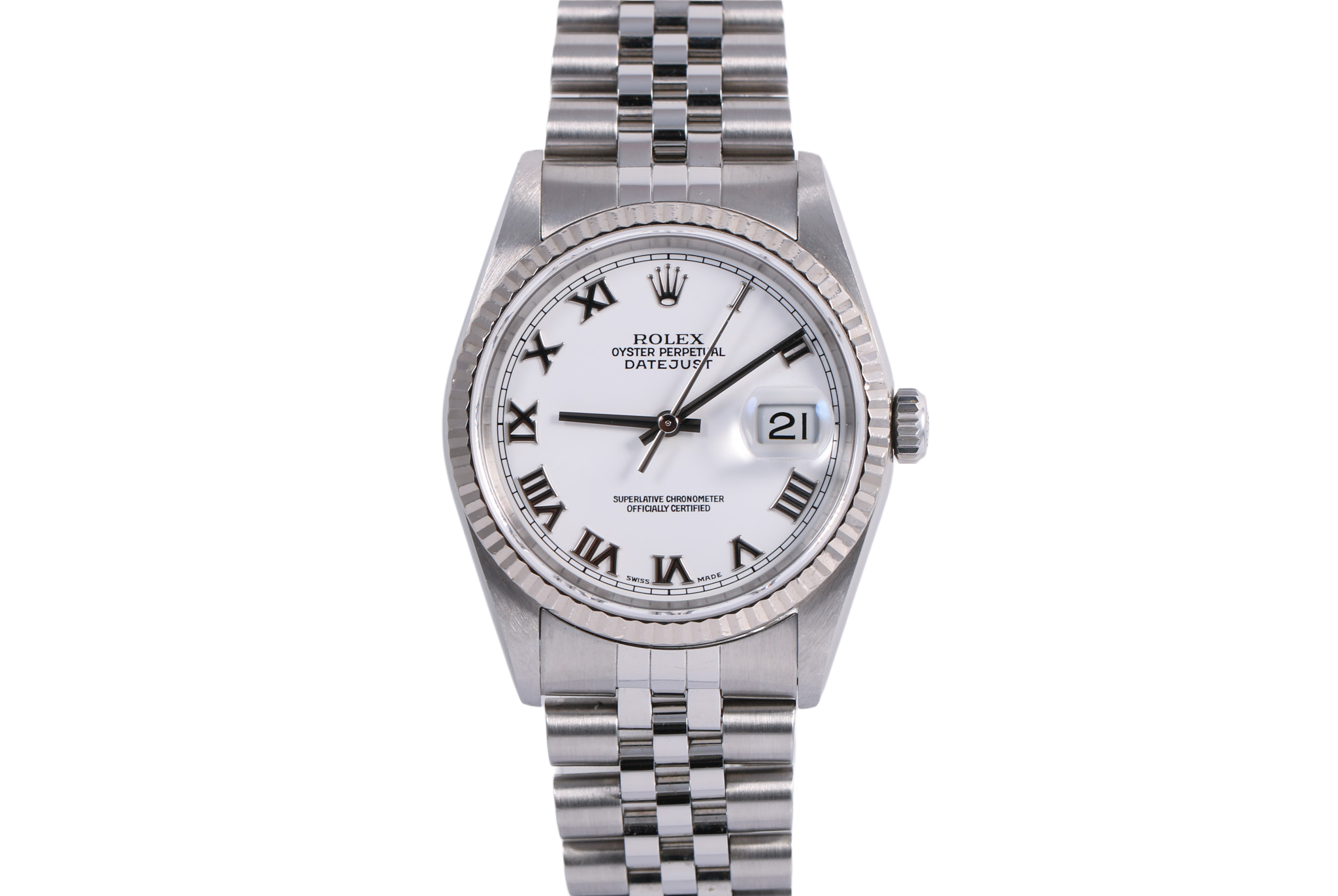 2002 Rolex Datejust 36mm No Holes Case - 16234 (White Roman)