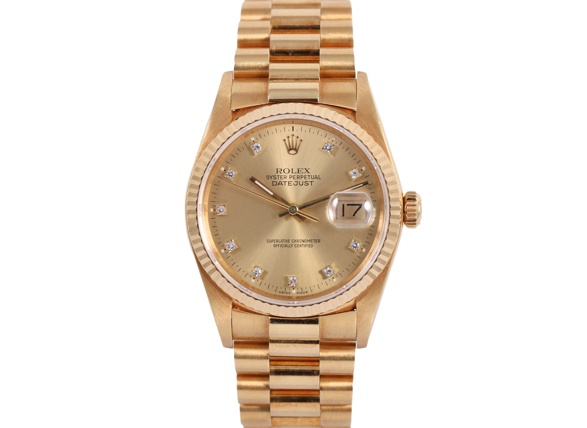 1986 Rolex Datejust 36mm - 16018G (Factory Champagne Diamond)