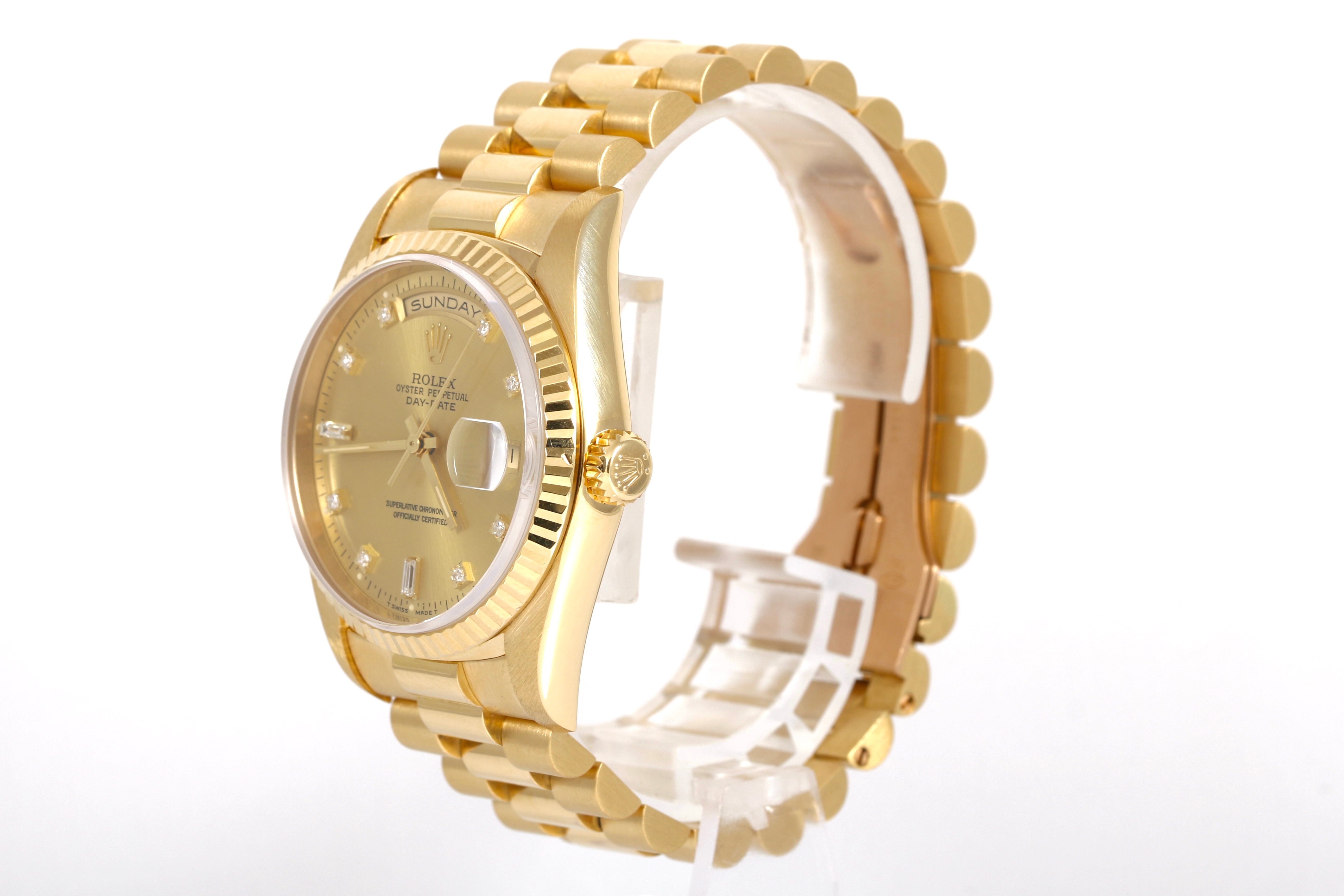 1991 Rolex Daydate 36mm - 18238 (Factory Champagne Diamond Dial)