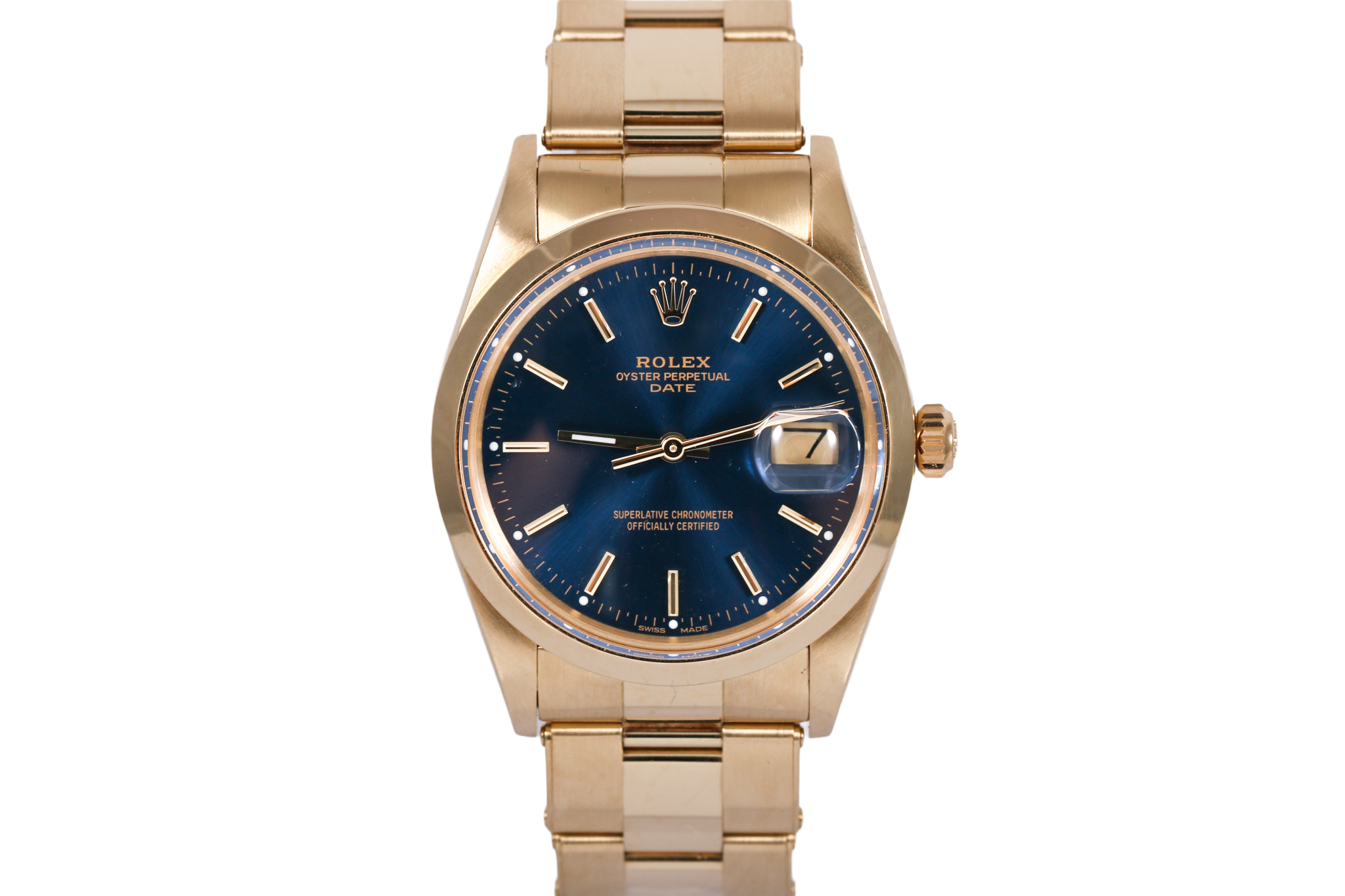 1987 Rolex Oyster Perpetual Date 14K Yellow Gold - 15007 (Blue)