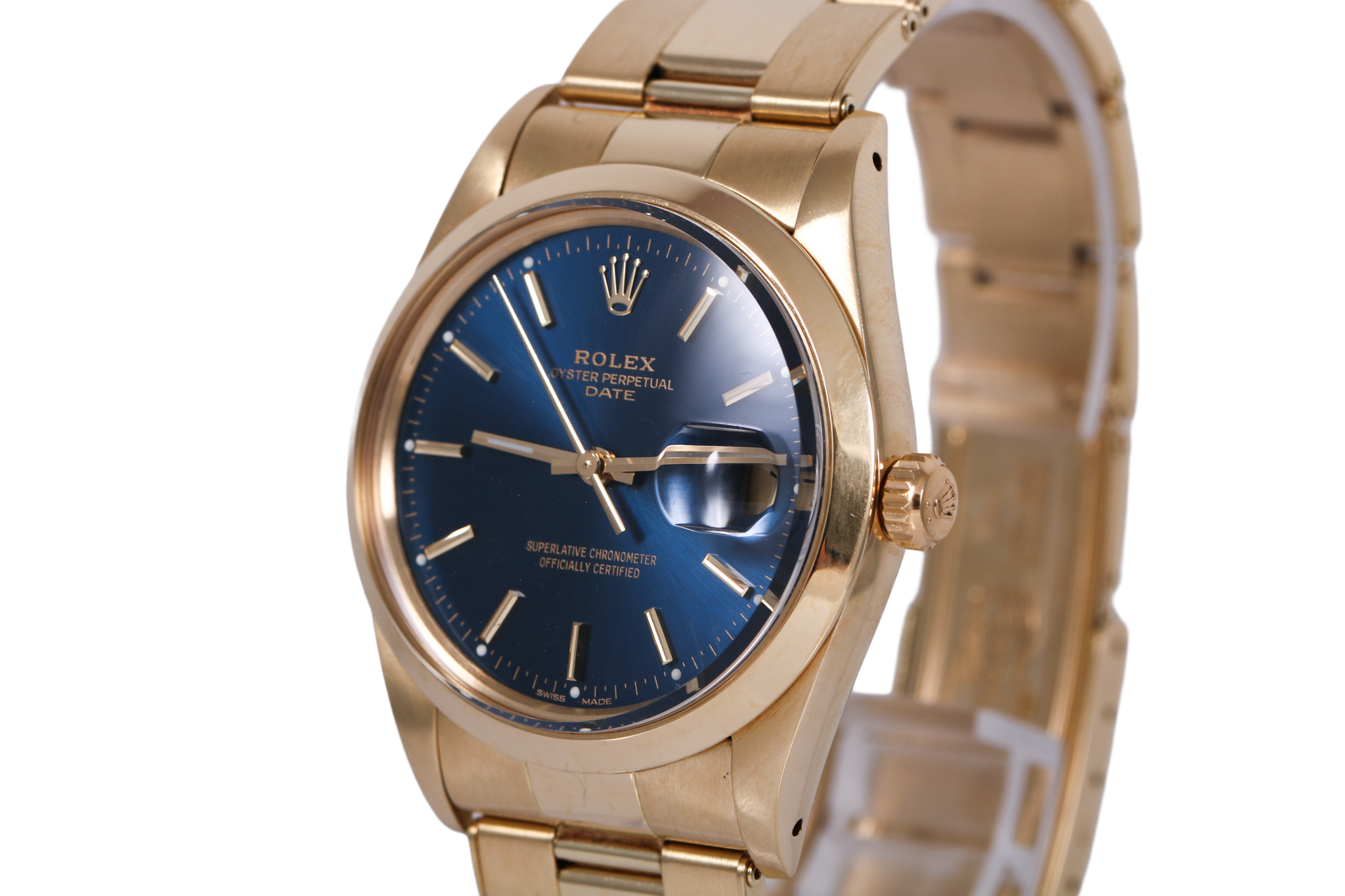 1987 Rolex Oyster Perpetual Date 14K Yellow Gold - 15007 (Blue)