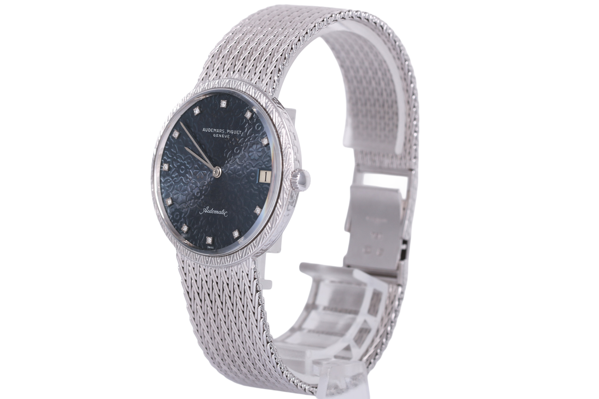 1970s Audemars Piguet 34mm 18K White Gold Automatic - 5382BC (Blue Floral Tapisserie)