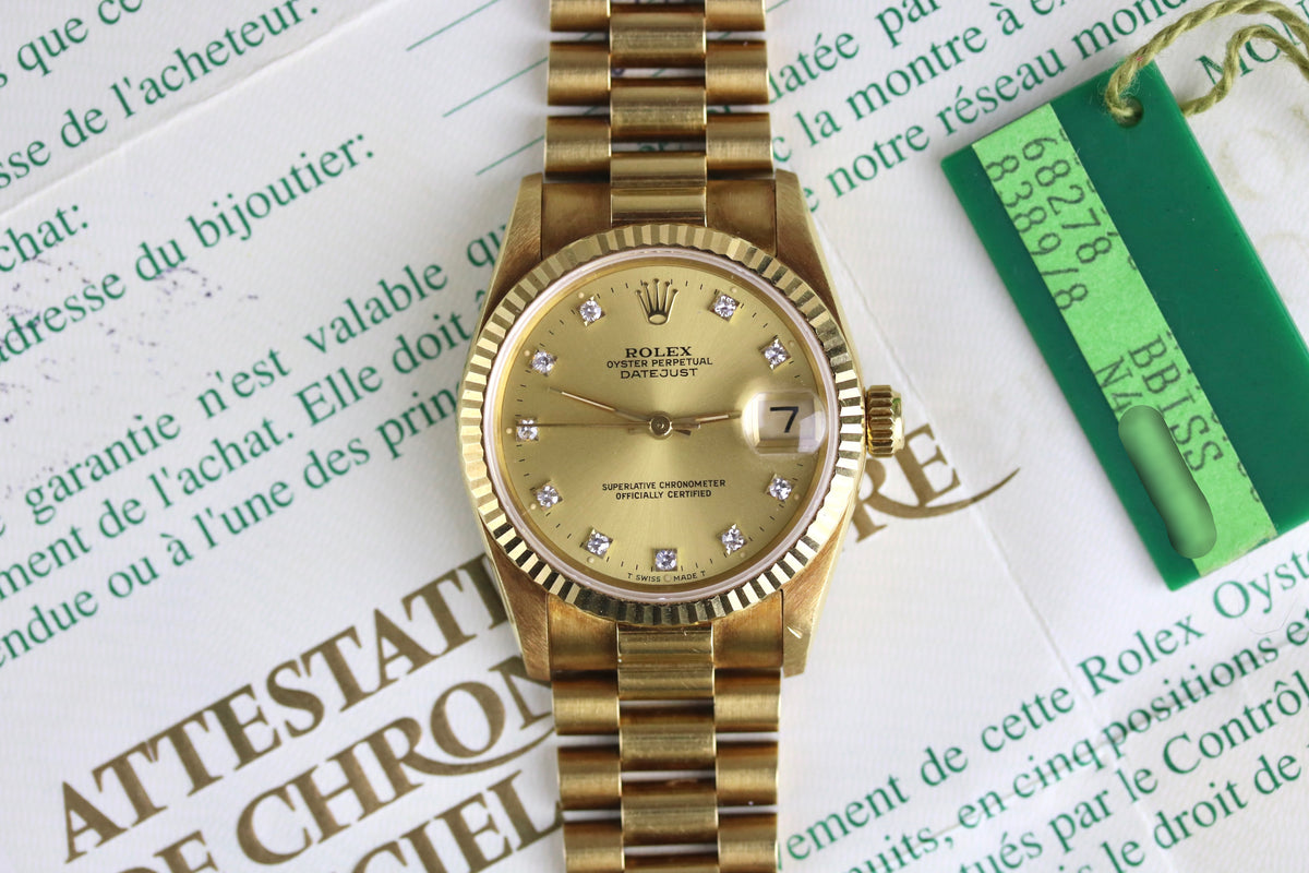 1991 Rolex 68278 Datejust 31mm Factory Diamond Dial with Papers