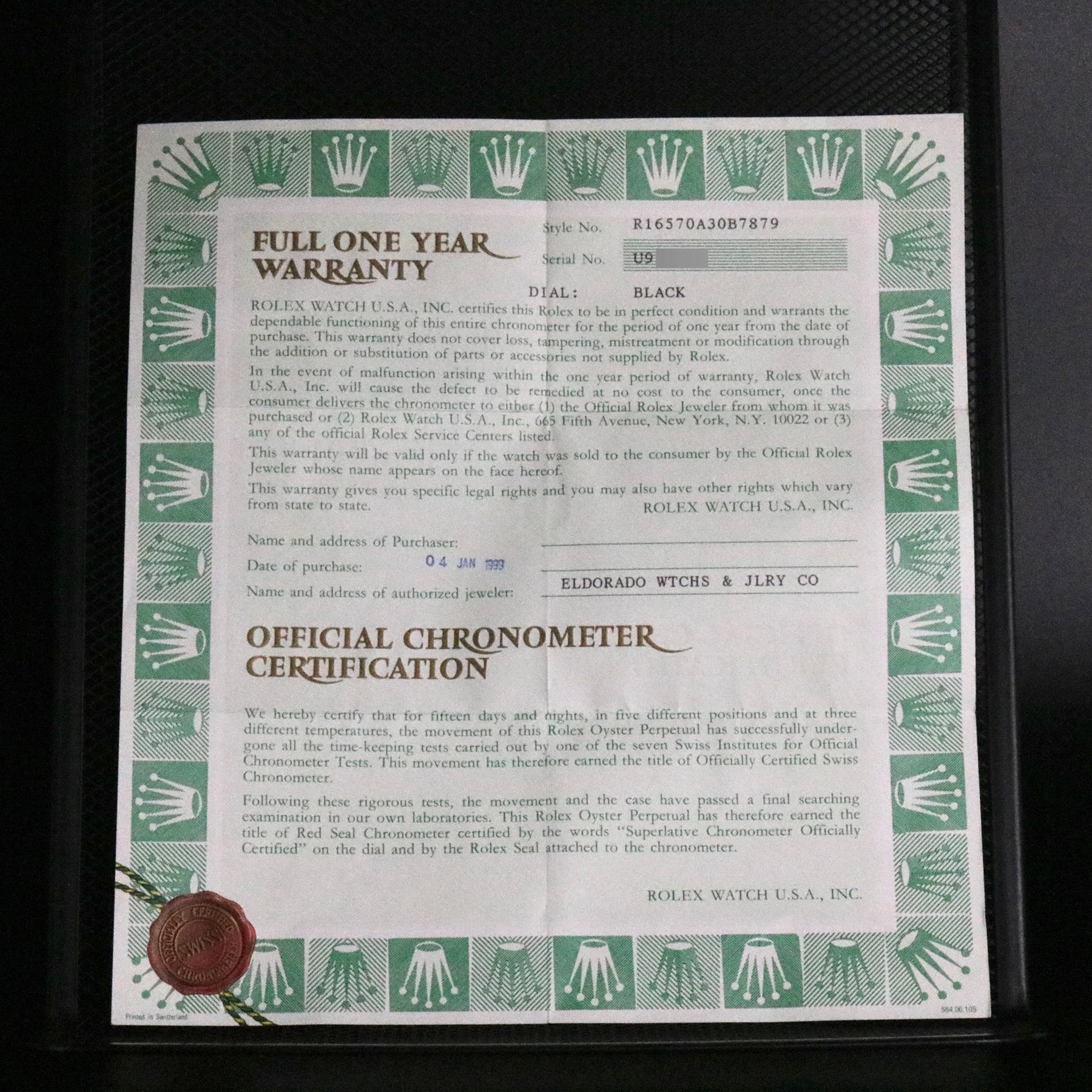 1997 Rolex 16570 Explorer II Caseback Sticker with Box & Papers