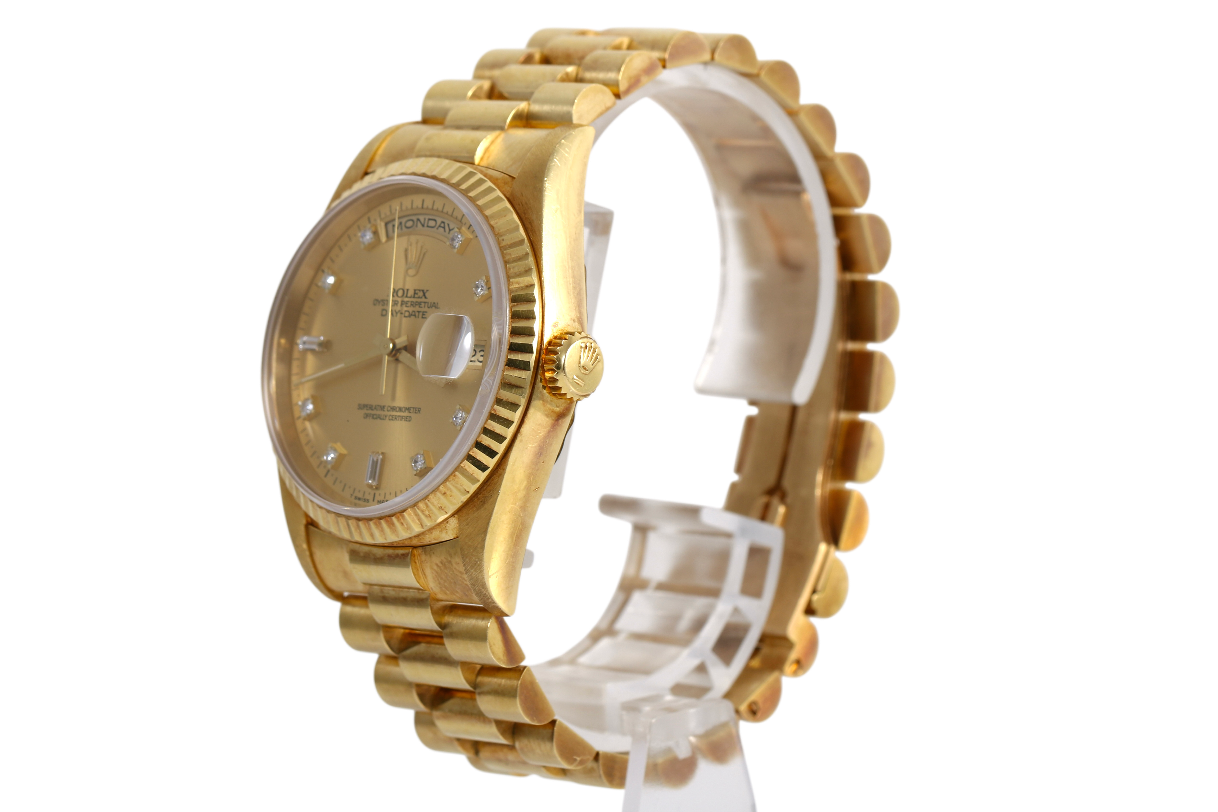 UNPOLISHED/Case-back Stickered 1994 Rolex Day-Date 36mm - 18238 (Factory Champagne Diamond)