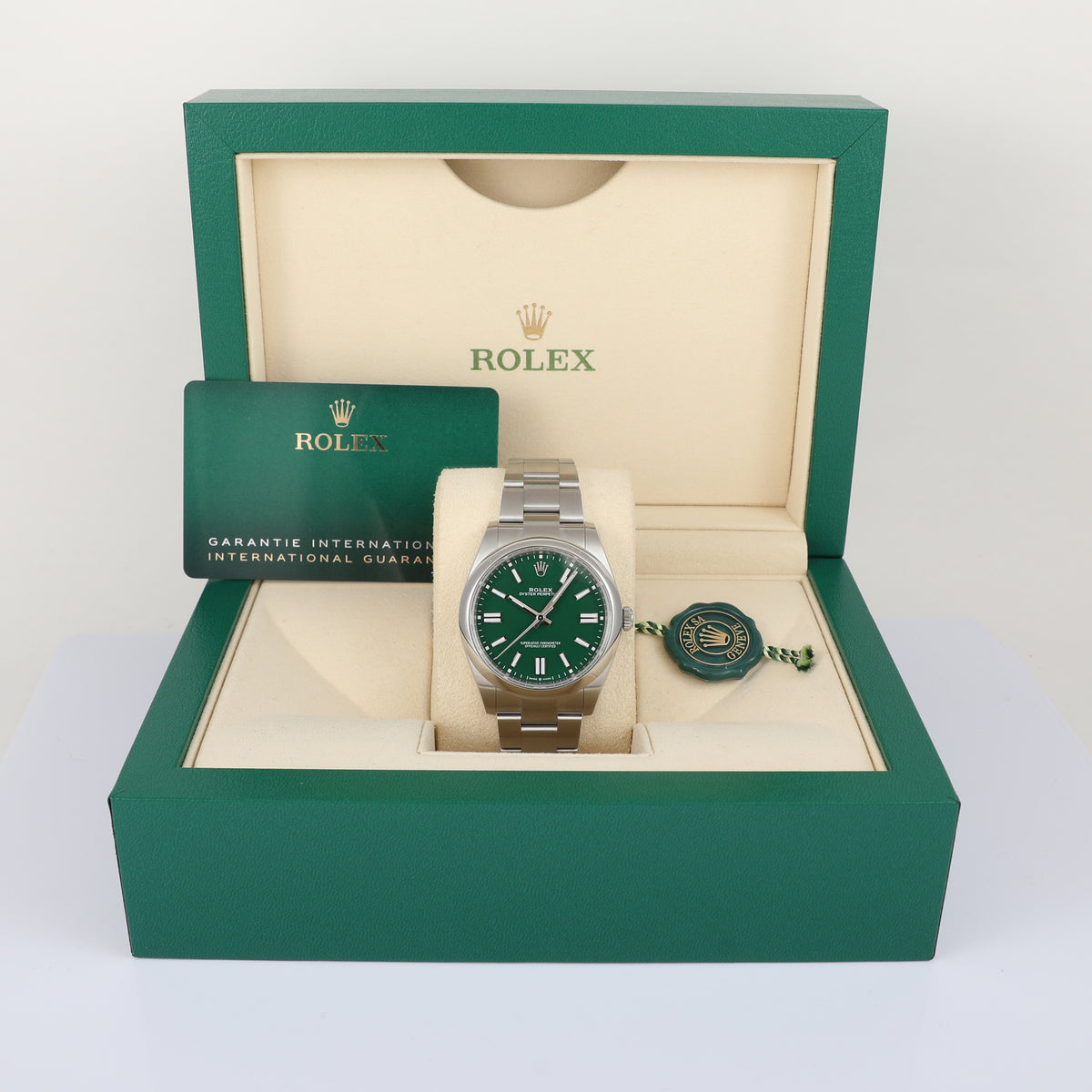 2023 ROLEX 124300 Oyster Perpetual 41mm Green Dial with Box & Papers