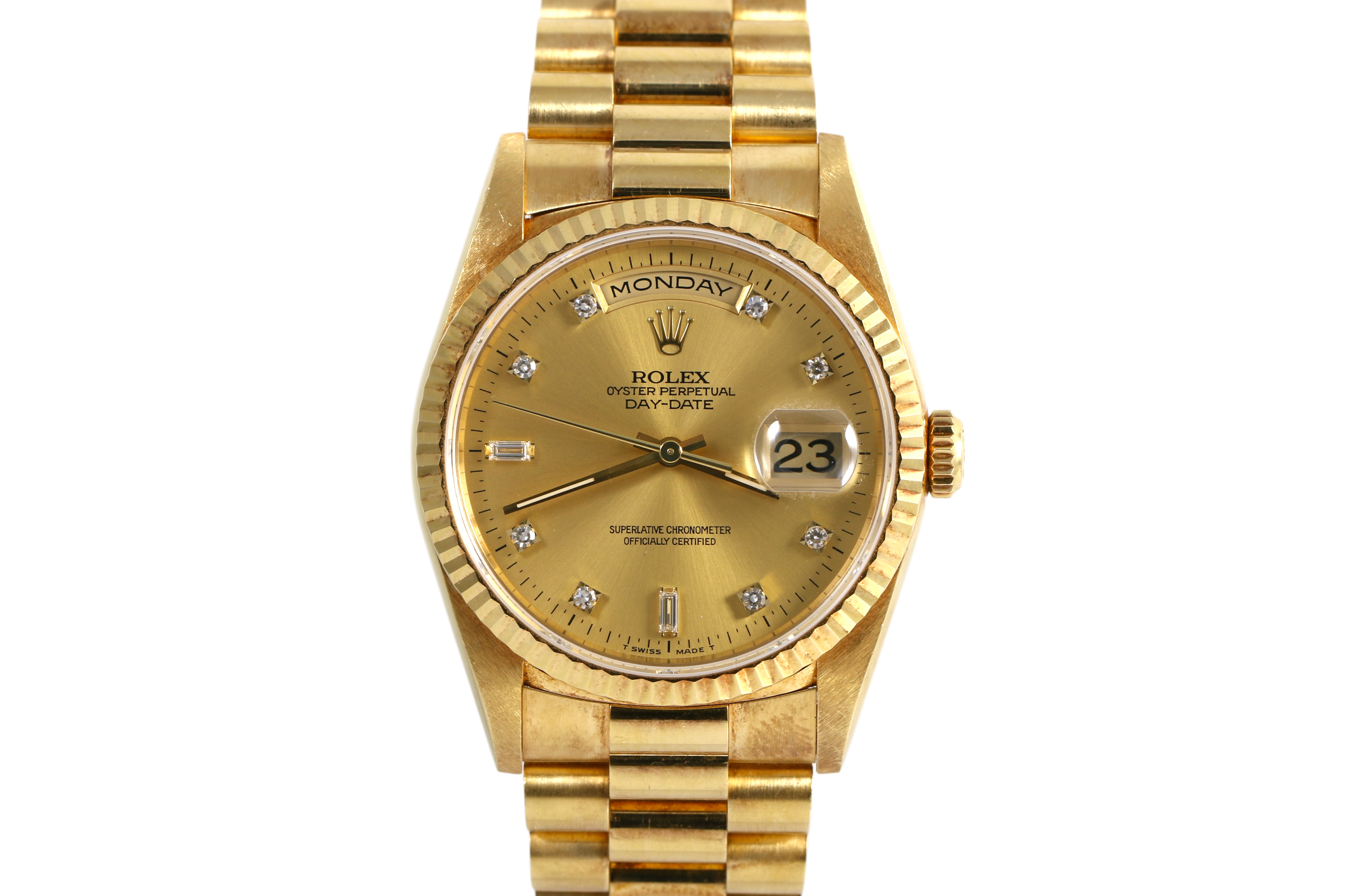 UNPOLISHED/Case-back Stickered 1994 Rolex Day-Date 36mm - 18238 (Factory Champagne Diamond)