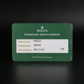 2004 Rolex 16610LV Submariner Kermit with Rolex Service Card