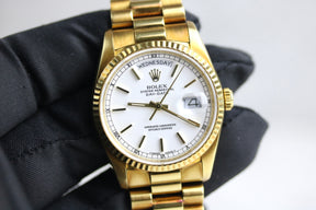1989 ROLEX 18238 Daydate 36mm Factory White Dial with Papers