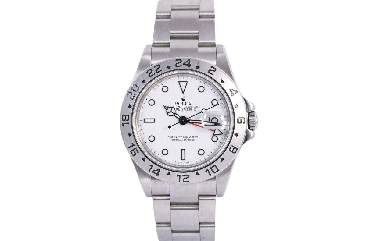 3186 Movement 2007 Rolex Explorer II 40mm Inner Bezel Engraved & Solid End Links - 16570 (Polar)