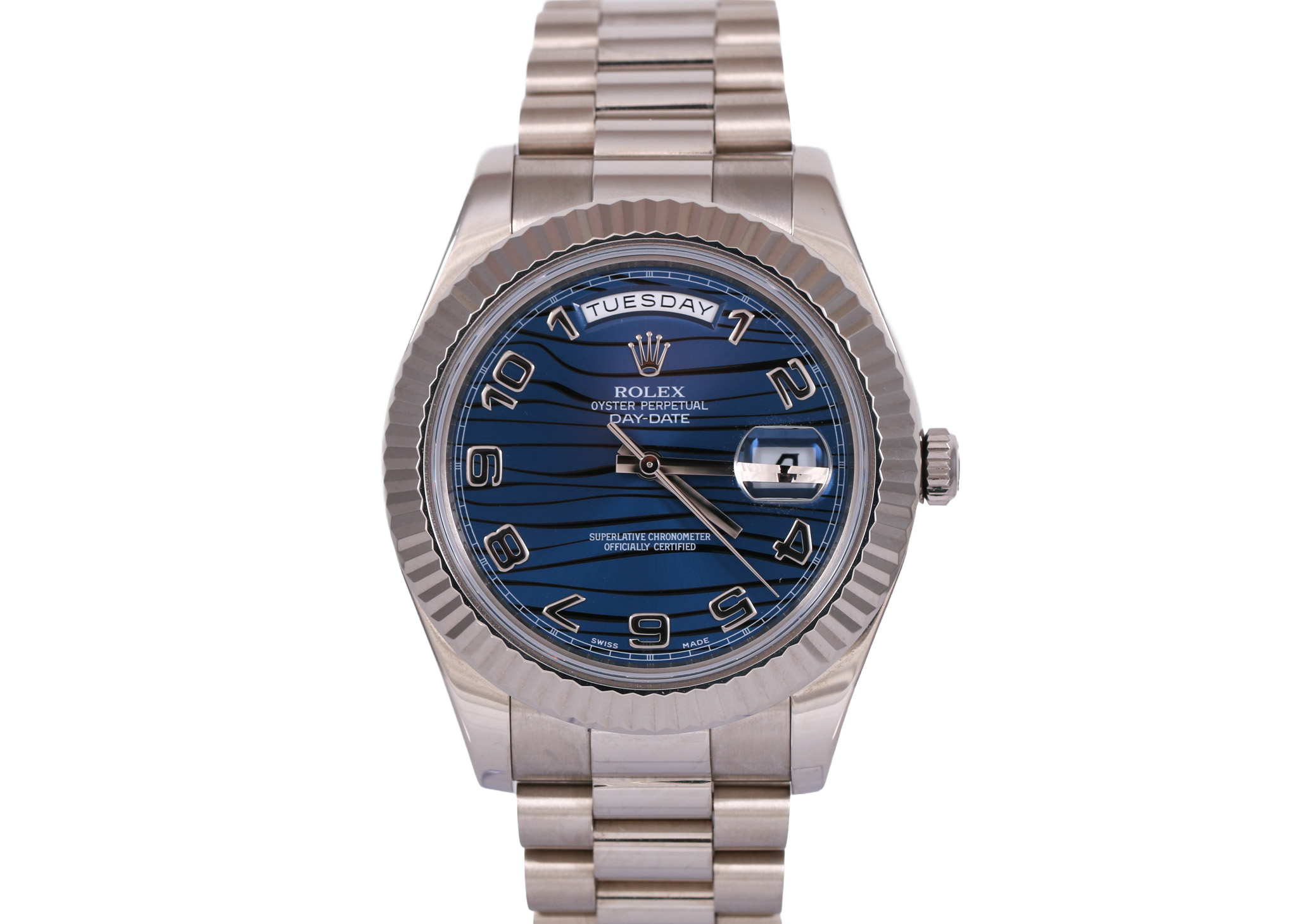 2008 Rolex Daydate 41mm 18K White Gold - 218239 (Blue Wave)
