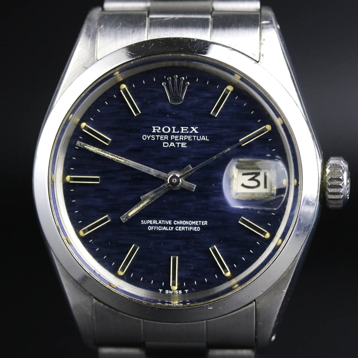 1967 ROLEX 1500 Oyster Perpetual Date Model Blue Mosaic Dial