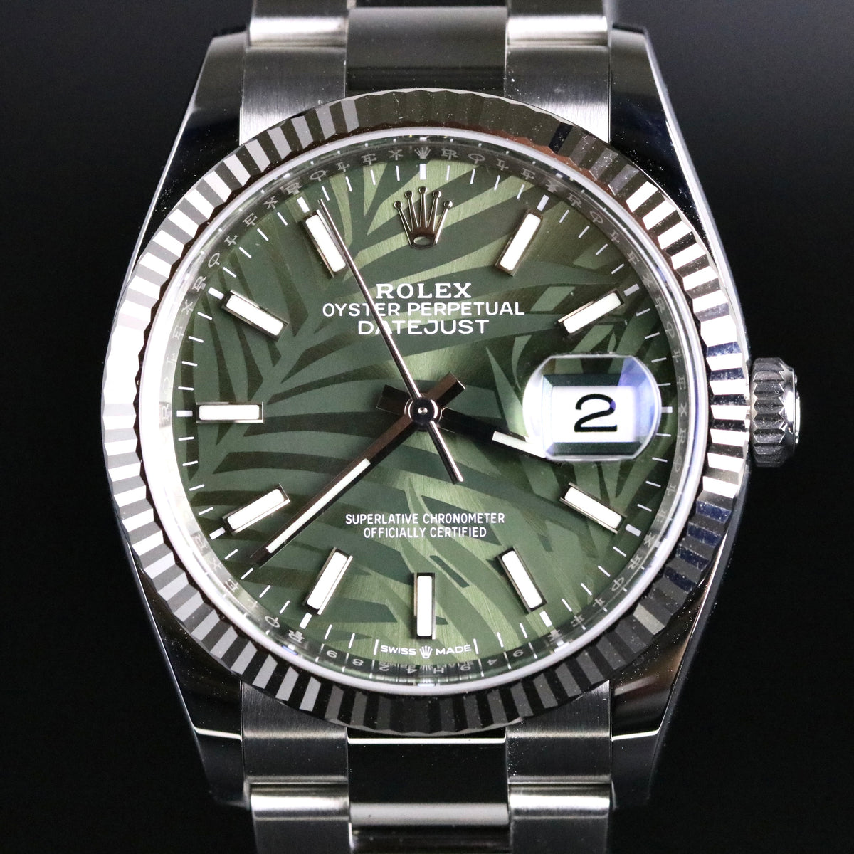 2021 Rolex 126234 Datejust 36mm Green Palm Dial with Box & Papers