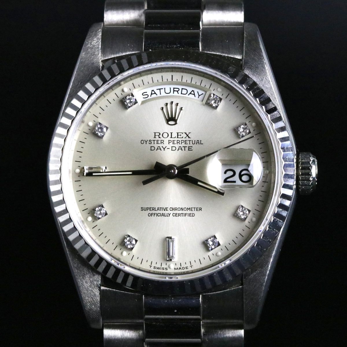 1994 Rolex 18239 Daydate 36mm 18K White Gold Factory Diamond Dial