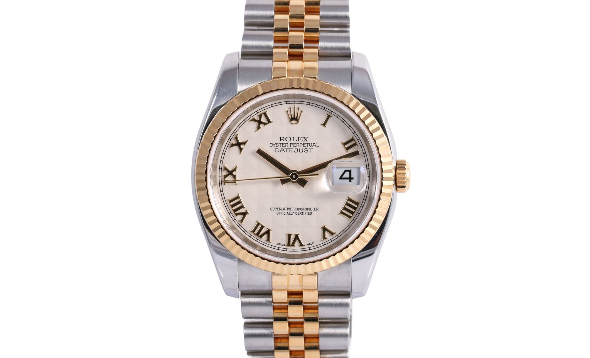 2004 Rolex Datejust 36mm Super Jubilee - 116233 (Ivory Pyramid Roman)