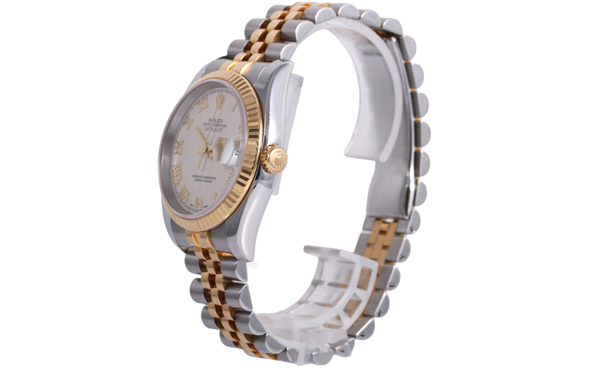 2004 Rolex Datejust 36mm Super Jubilee - 116233 (Ivory Pyramid Roman)