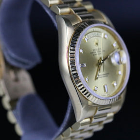 1990 Rolex 18238 Daydate 36mm Factory Diamond Dial with Paper