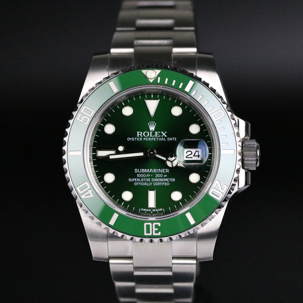 Unpolished 2015 Rolex 116610LV Green Submariner "HULK" with Box & Papers