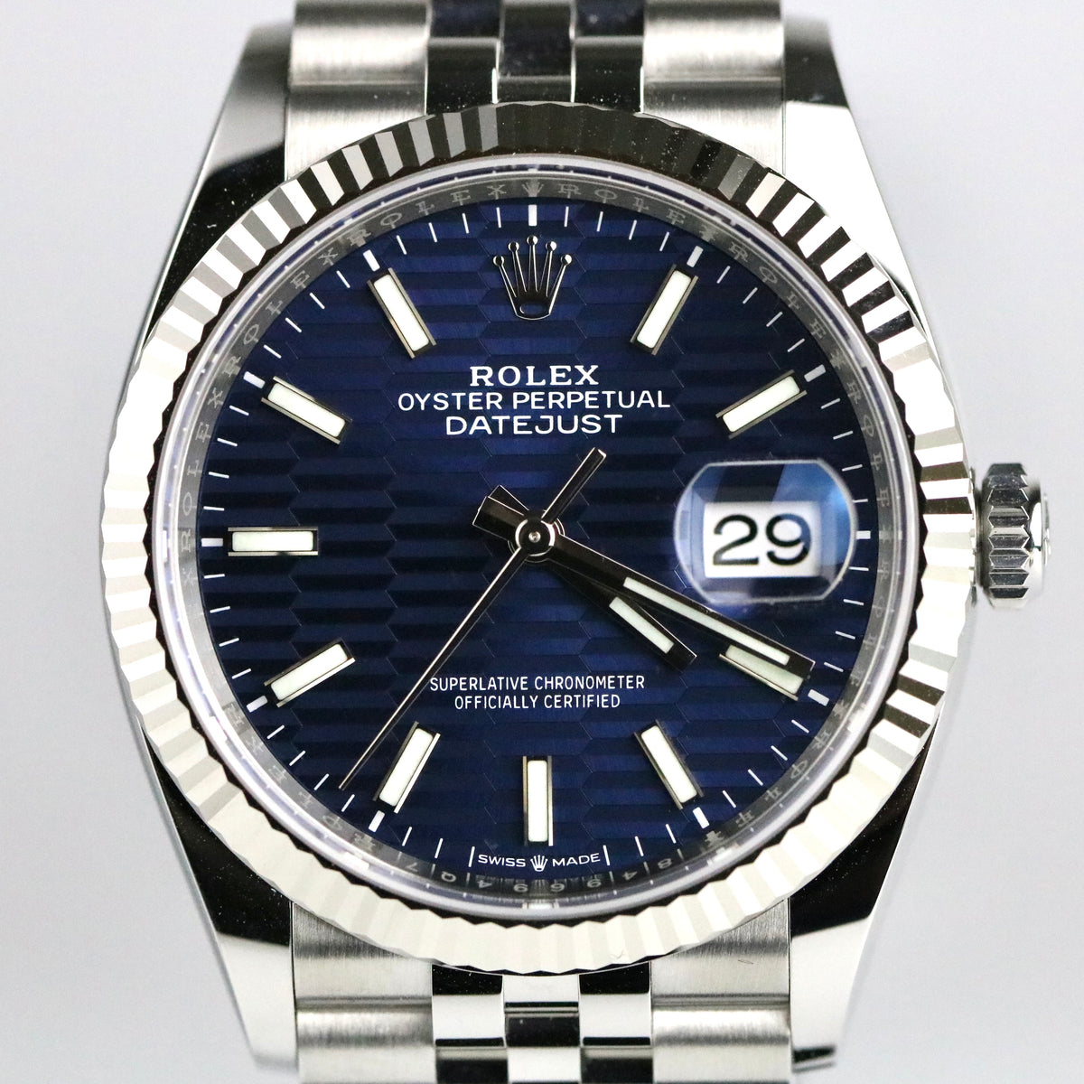 UNWORN 2023 Rolex 126234 Datejust 36mm Blue Motif Dial with Box & Papers
