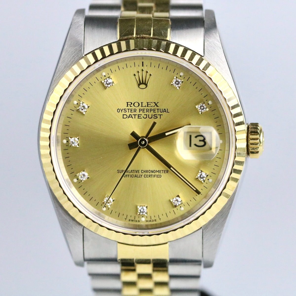 1991 Rolex 16233 Datejust 36mm Factory Diamond Dial with Box & Papers
