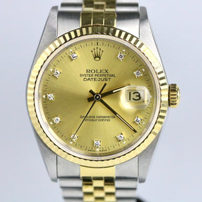 1991 Rolex 16233 Datejust 36mm Factory Diamond Dial with Box & Papers