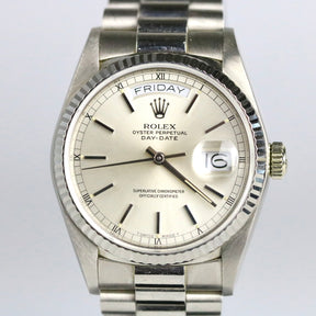 1986 Rolex 18039 Daydate 36mm 18K White Gold with Papers
