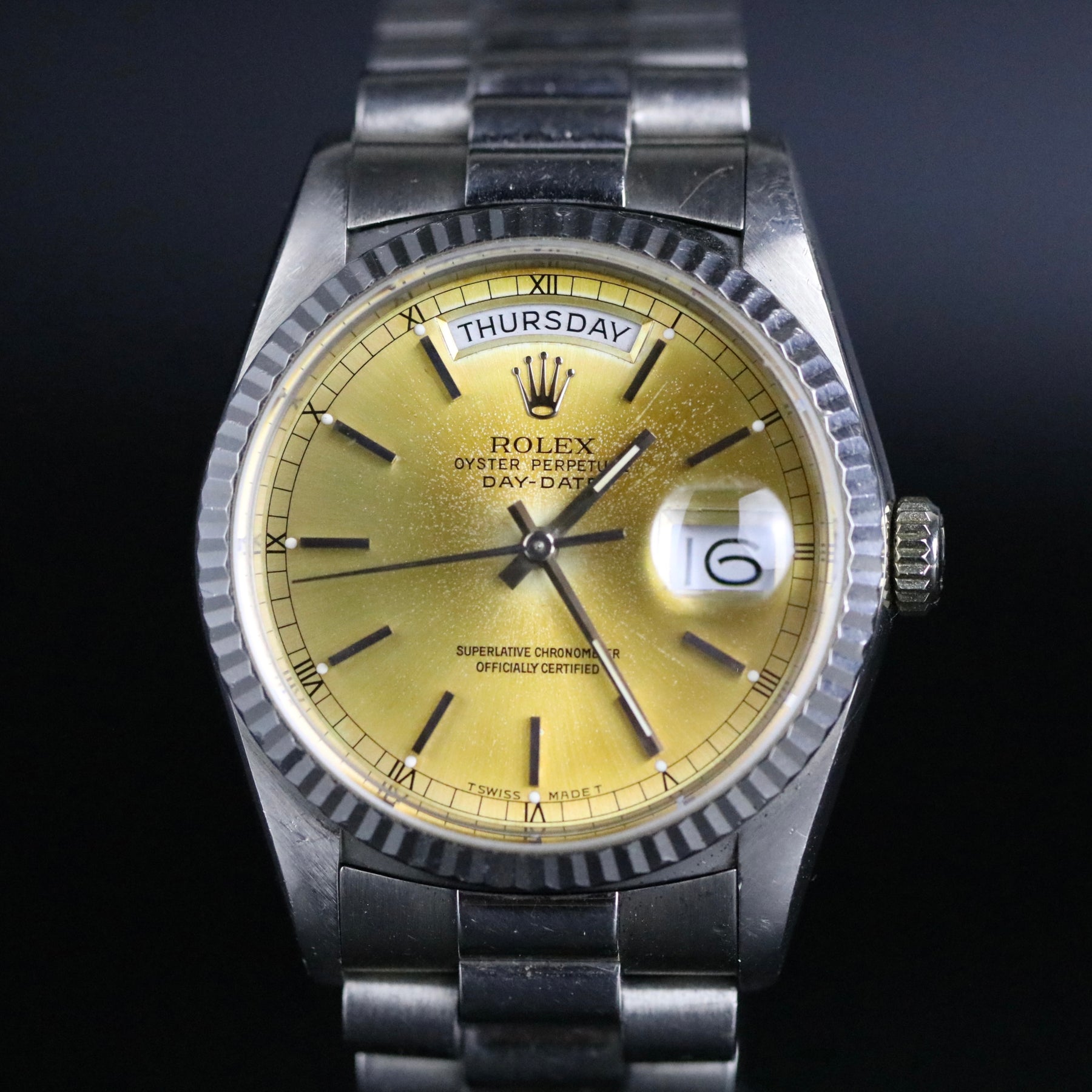 1989 Rolex 18239 Daydate 36mm White Gold Tropical Dial