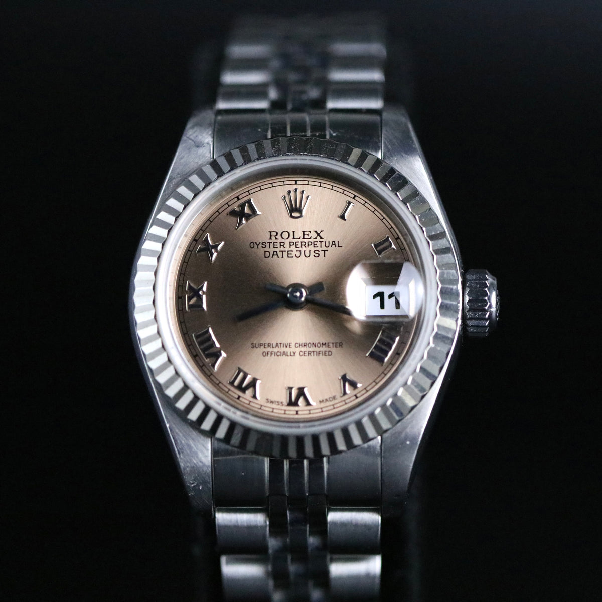 1997 Rolex 69174 Datejust 26mm Pink Roman Dial White Gold Bezel with Box & Papers