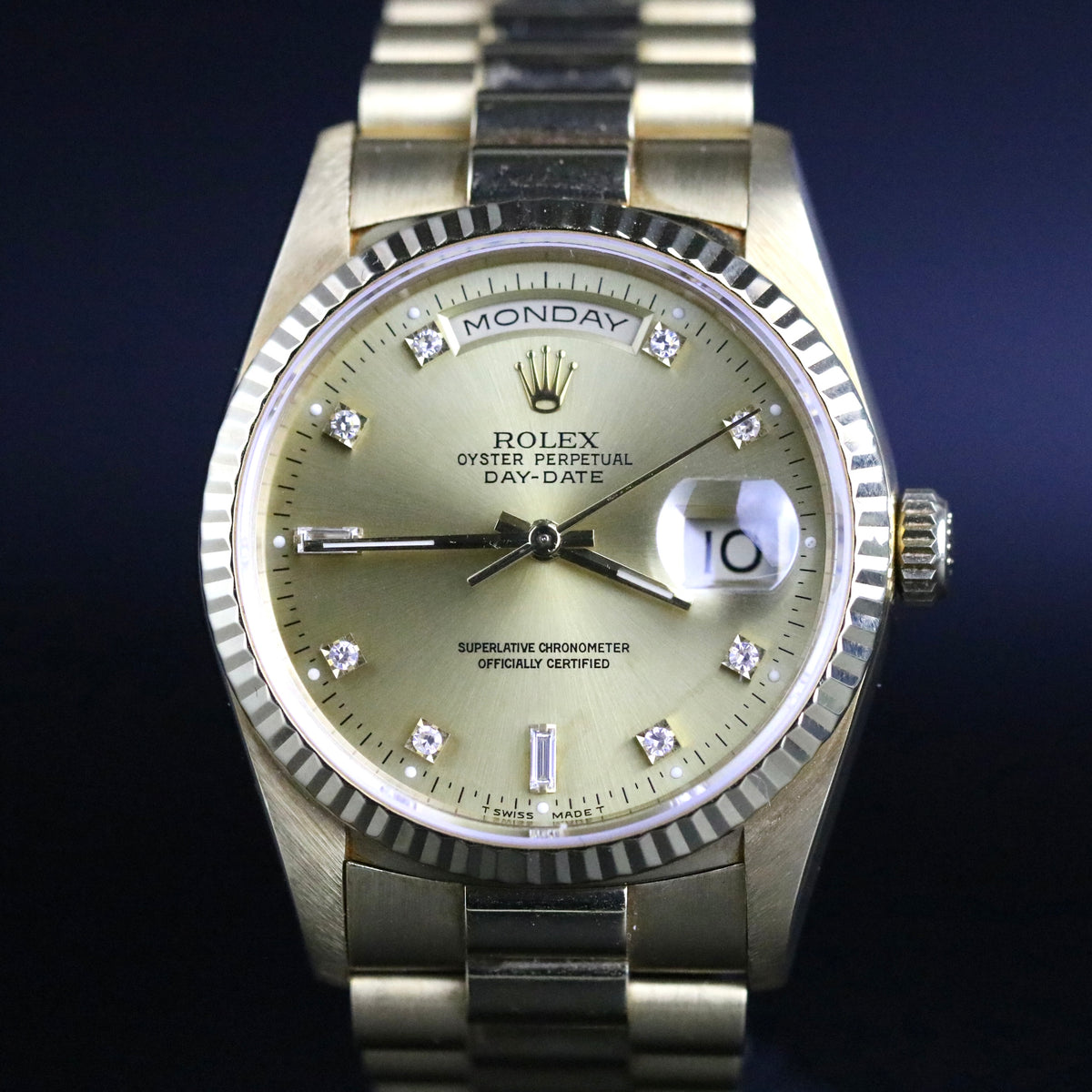 1991 Rolex 18238 Daydate 36mm Factory Diamond Dial with Papers