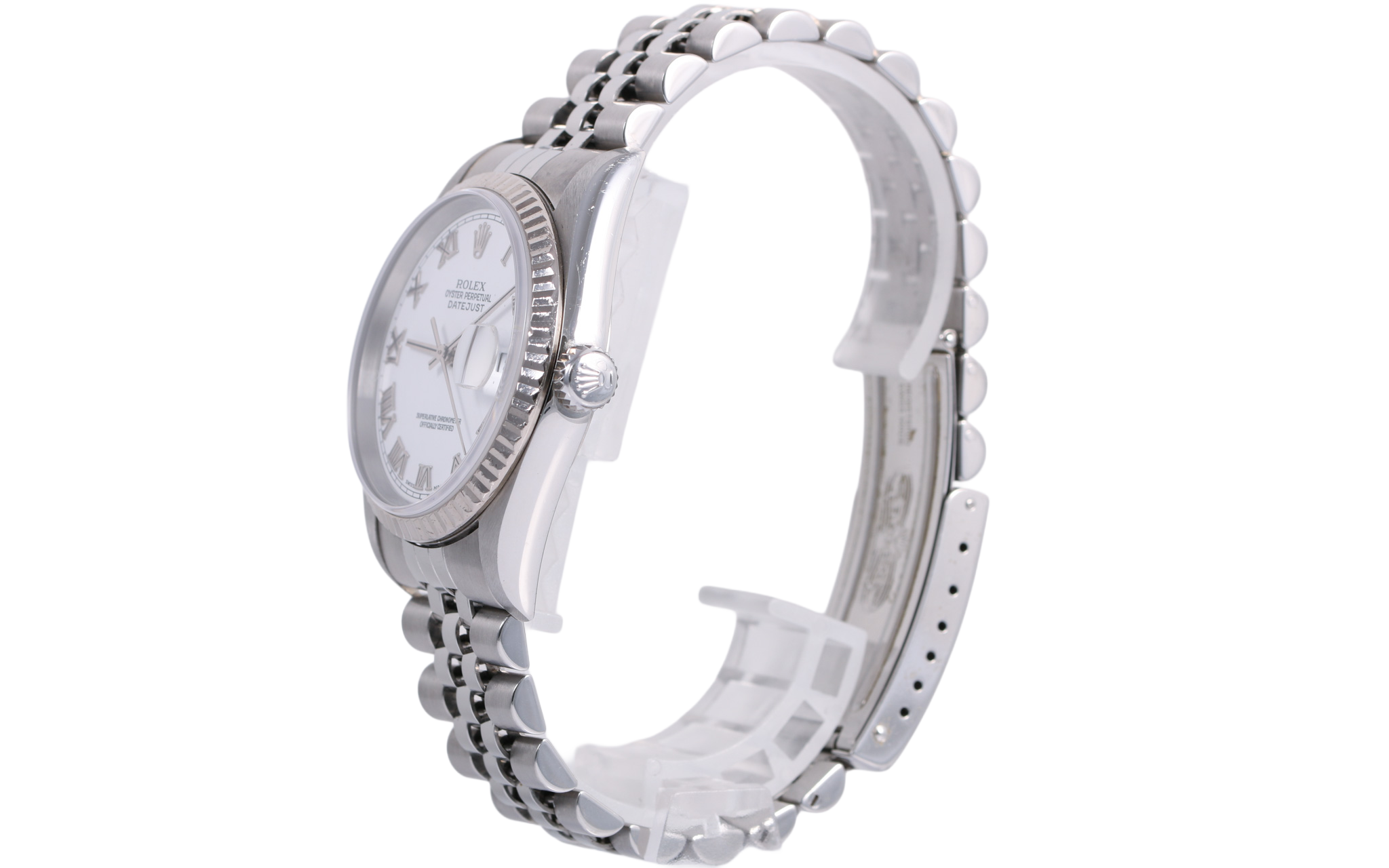 2002 Rolex Datejust 36mm No Holes Case - 16234 (White Roman)
