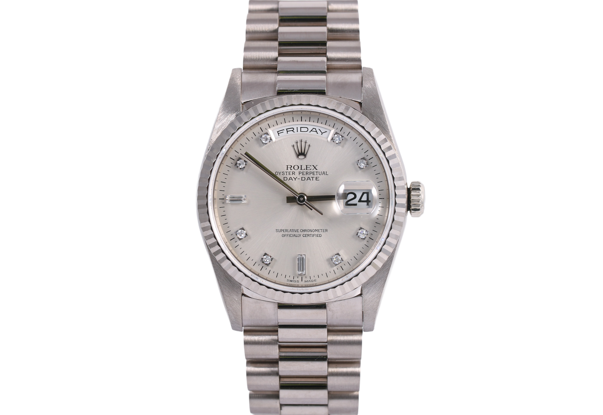 1994 Rolex Day-Date 36mm - 18239 (Factory Silver Diamond)