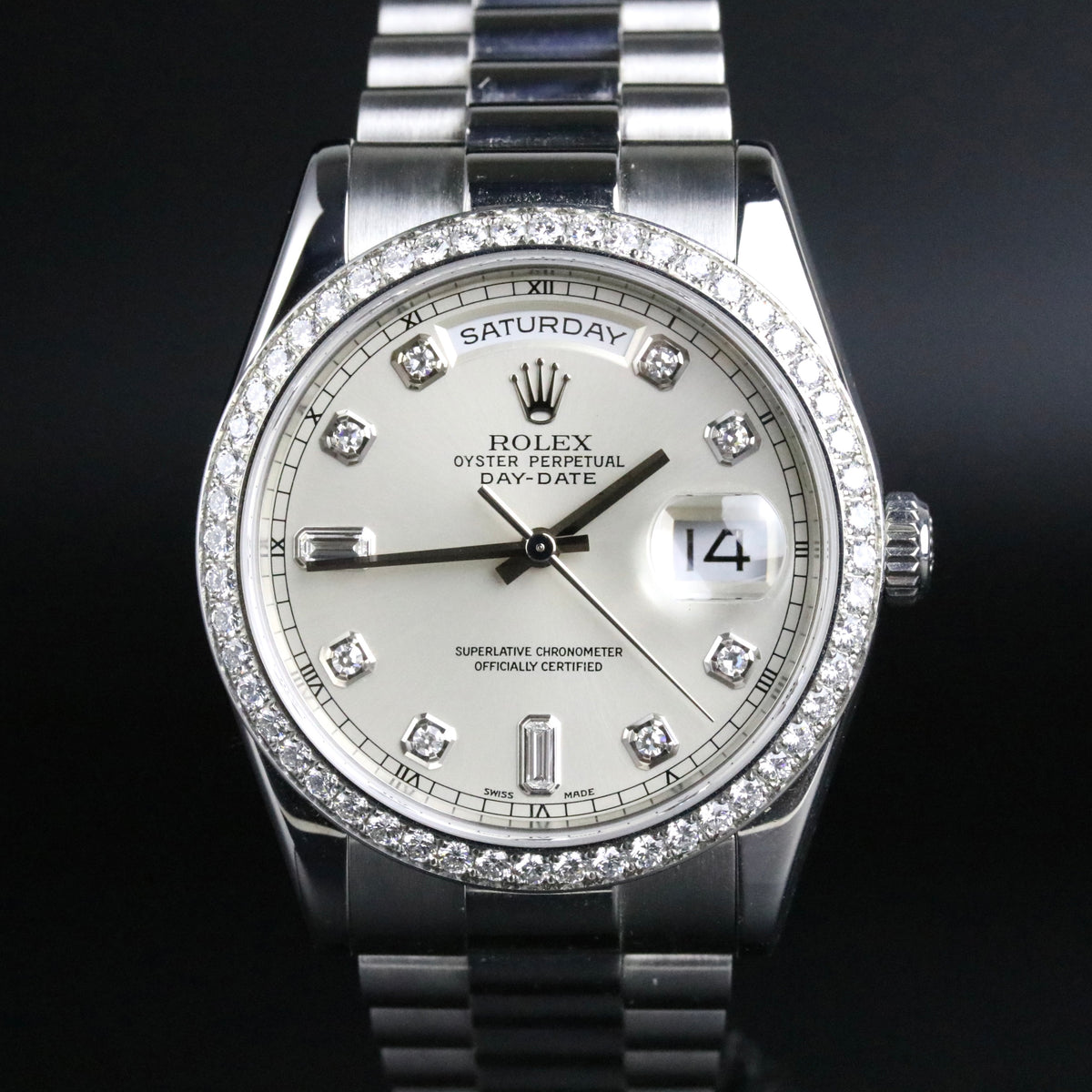 2001 Daydate 36mm 18K Platinum Factory Diamond Dial & Bezel with Box & Papers