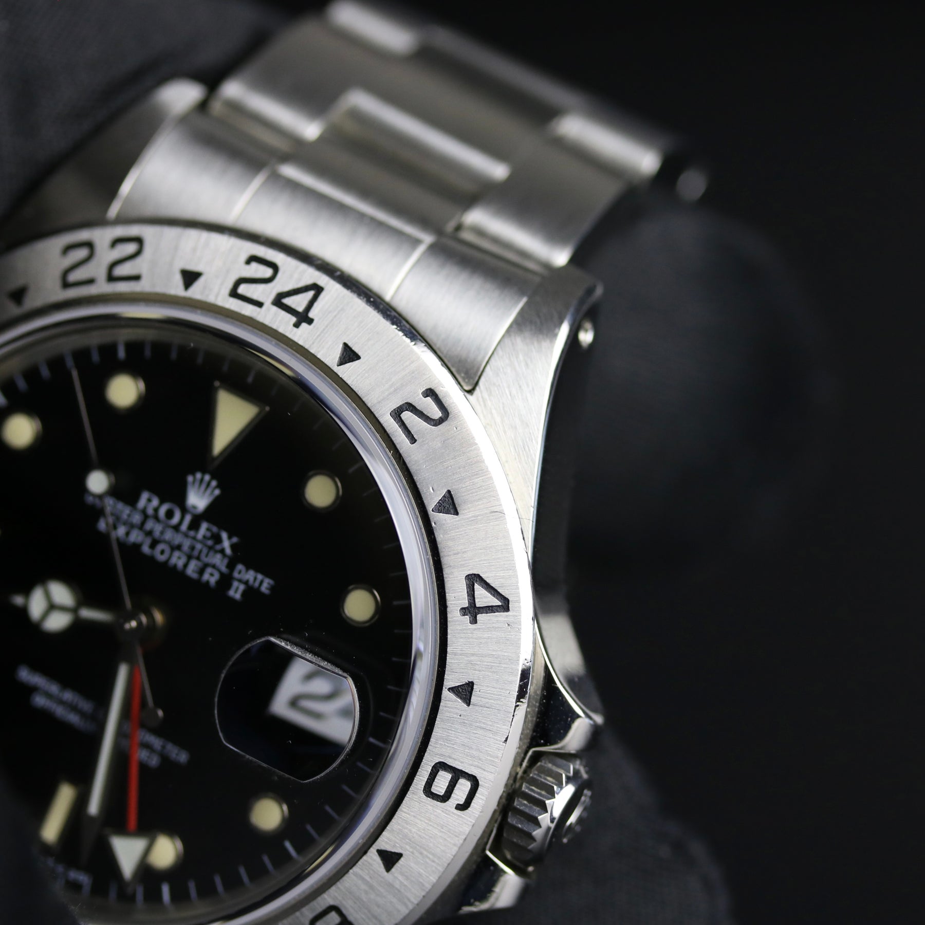 1991 ROLEX 16570 Explorer II Black Cream Patina with Service Hands