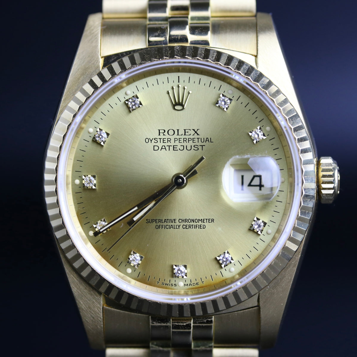 1990 Rolex 16238 Datejust 36mm 18K Yellow Gold Factory Diamond Dial