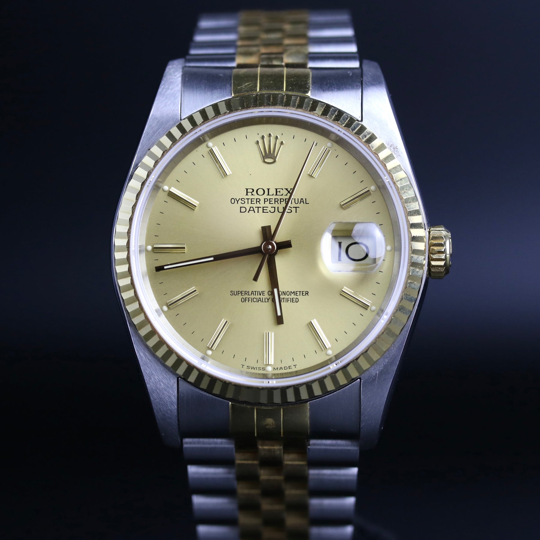 1987 Rolex 16233 Datejust 36mm Holes Case Champagne Dial