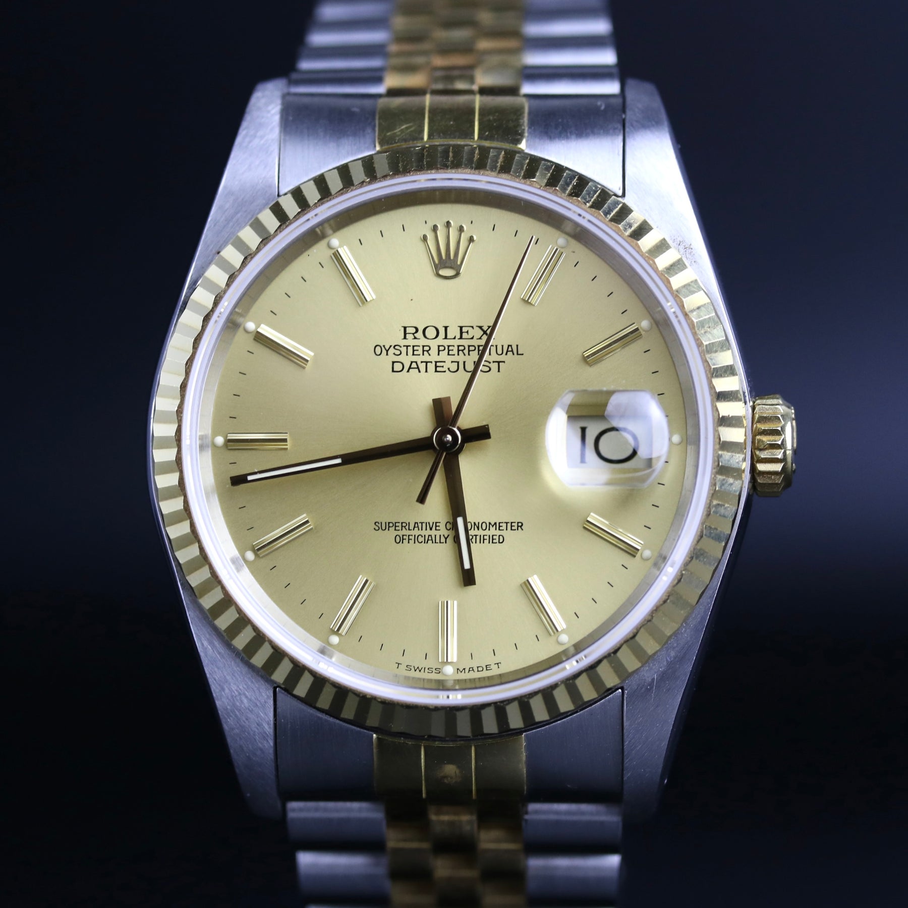 1987 Rolex 16233 Datejust 36mm Holes Case Champagne Dial