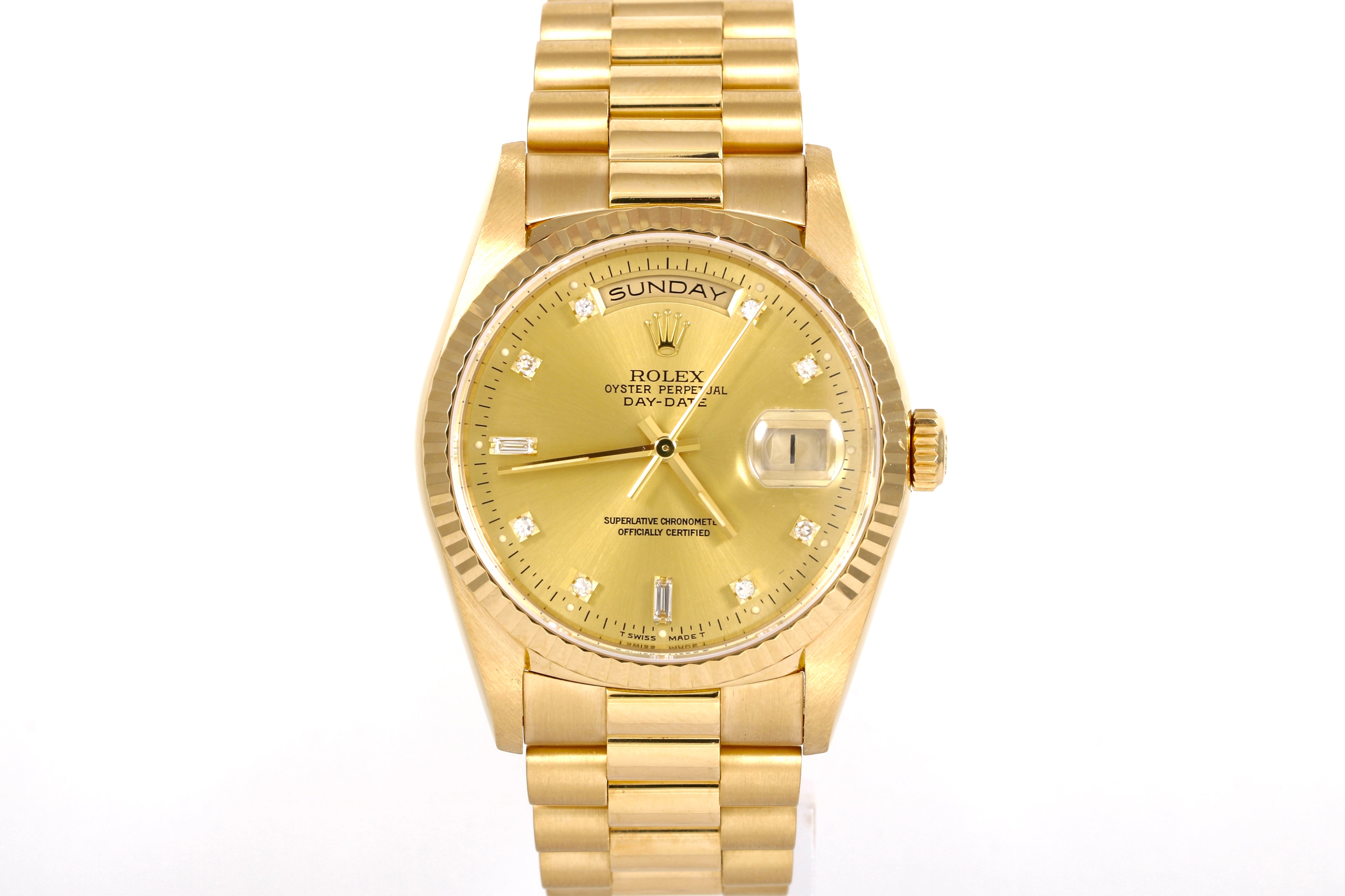 1991 Rolex Daydate 36mm - 18238 (Factory Champagne Diamond Dial)