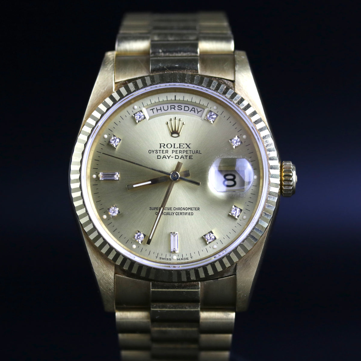 1990 Rolex 18238 Daydate 36mm Factory Diamond Dial