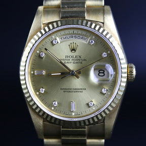 1990 Rolex 18238 Daydate 36mm Factory Diamond Dial