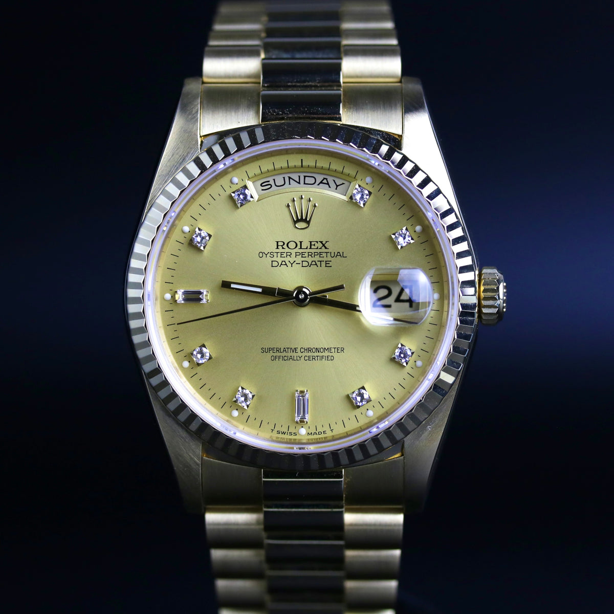 1994 Rolex 18238 Daydate 36mm Factory Diamond Dial with Rolex Service Card