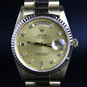 1994 Rolex 18238 Daydate 36mm Factory Diamond Dial with Rolex Service Card