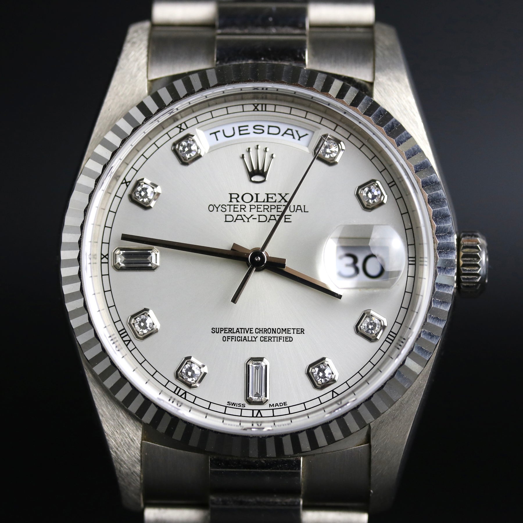 1999 Rolex 18239 Daydate Factory Diamond Dial with Papers